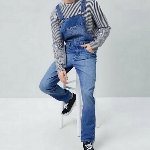men's denim bib pants washed full length jeans jumpsuits hip hop straight jean overalls for men streetwear male jumpsuit, Black